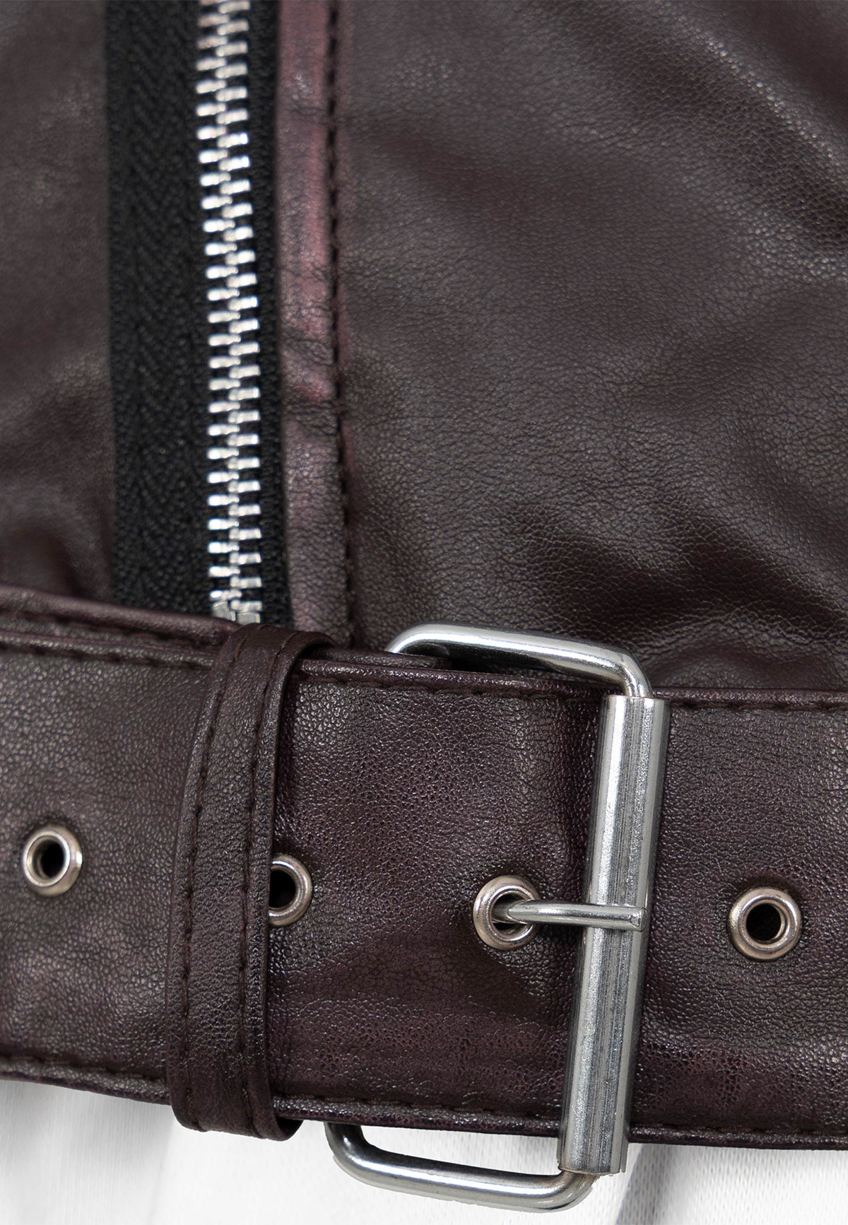 Herren Slim Fit Kunstlederjacke Silver Zipper in Brown – Reichstadt – Ansicht 9