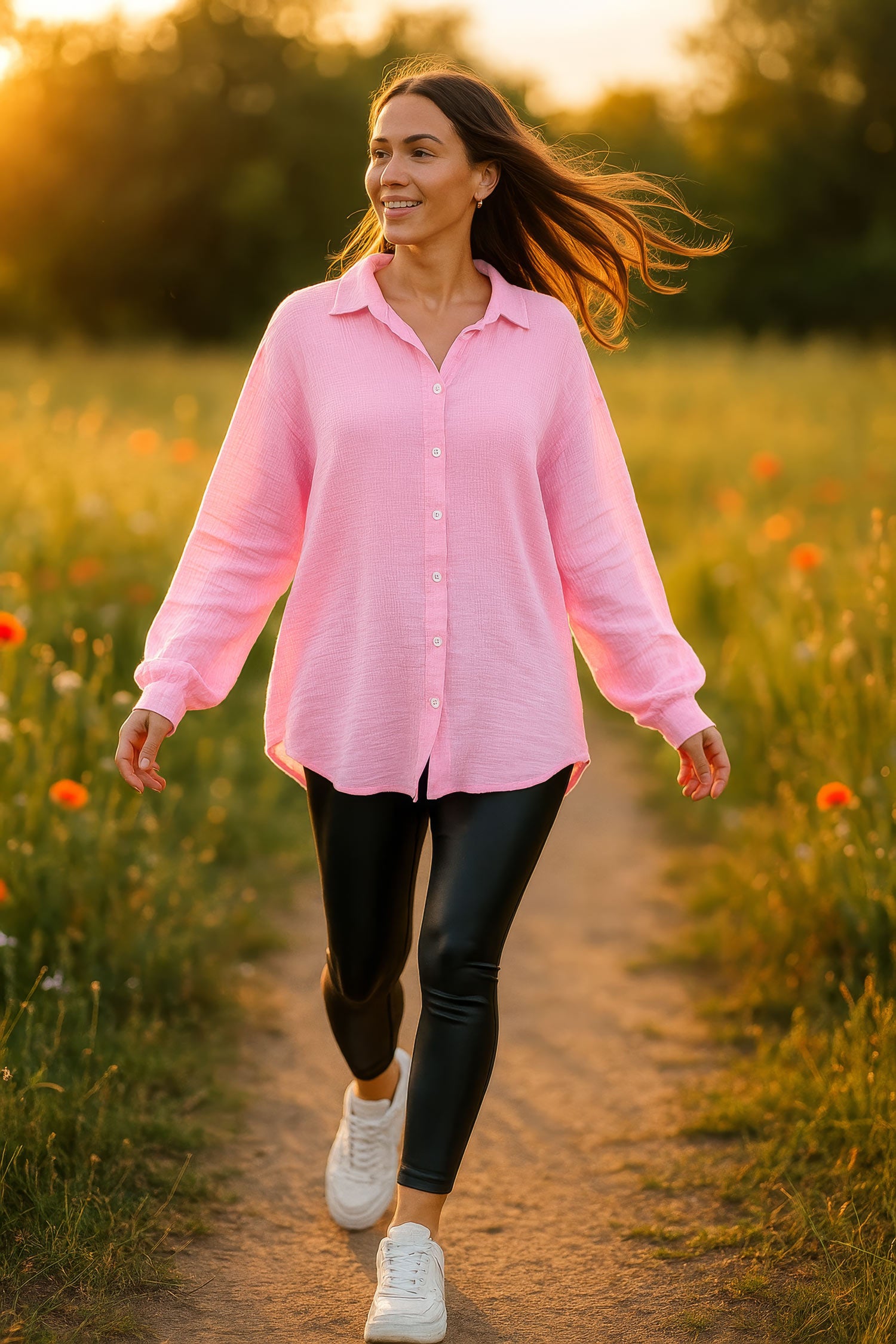 Damen Relaxed Fit Bluse Musselin 25RSW080 - Pink