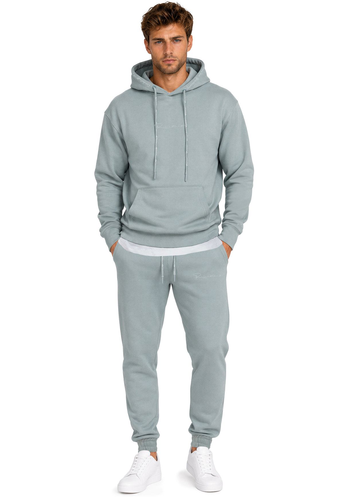 Herren Regular Fit Hoodie Marken-Stick in Grey – Reichstadt – Ansicht 9
