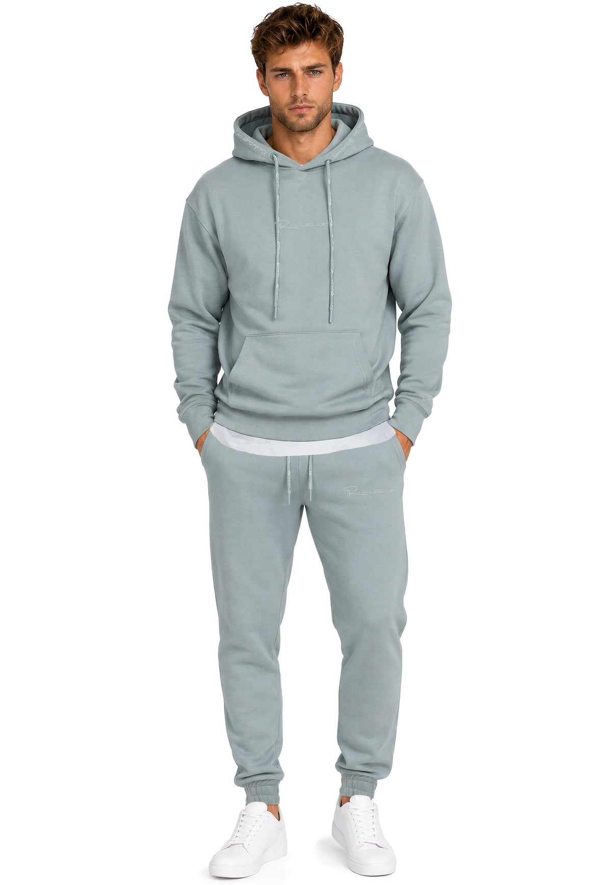 Herren Regular Fit Hoodie Marken-Stick in Grey – Reichstadt – Ansicht 9