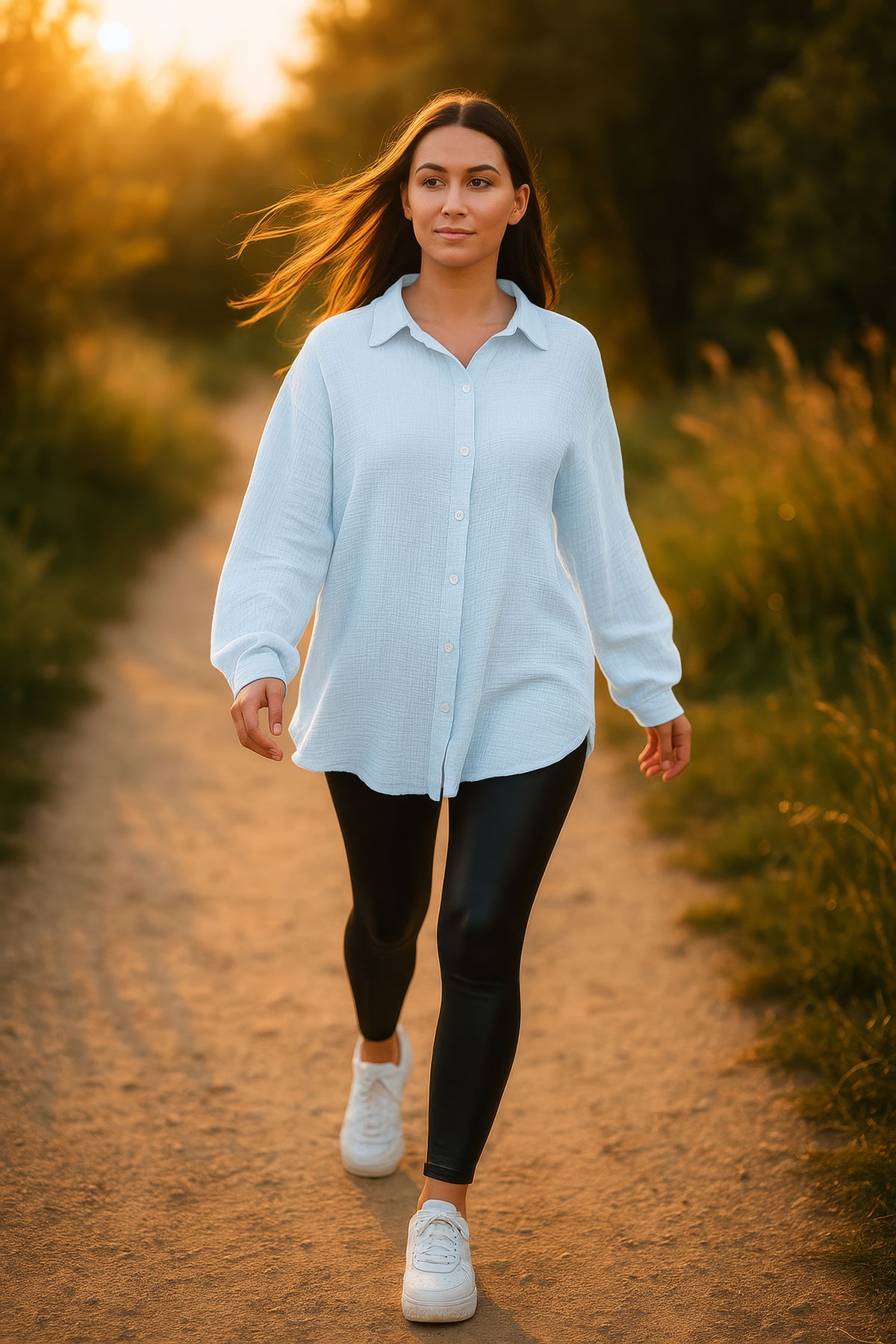 Damen Relaxed Fit Bluse Musselin 25RSW080 - Baby Blue