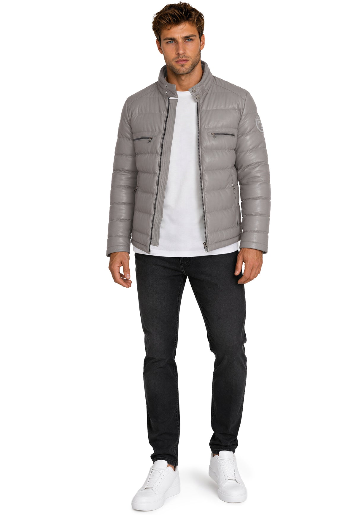 Herren Regular Fit Jacke Echtleder 19RS016 - Grey