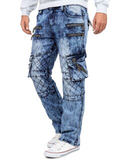 Kosmo Lupo Regular Fit Jeans Herren Stonewashed KM060 Blue W34/L34