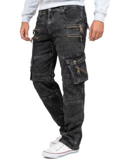 Kosmo Lupo Regular Fit Jeans Herren Stonewashed KM060 Black W34/L34