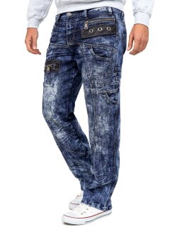 Kosmo Lupo Regular Fit Jeans Herren Stonewashed KM012 Blue W36/L34