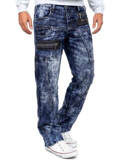 Kosmo Lupo Regular Fit Jeans Herren Stonewashed KM012 Blue W36/L34