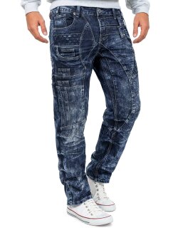 Kosmo Lupo Regular Fit Jeans Herren Stonewashed KM006d Blue W30/L32