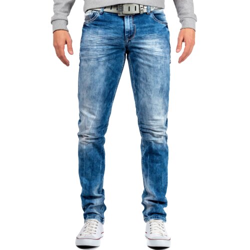 Cipo & Baxx straight fit Jeans Herren Stonewashed CD319 Blue W32/L32