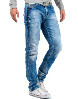 Cipo & Baxx straight fit Jeans Herren Stonewashed CD319 Blue W40/L34
