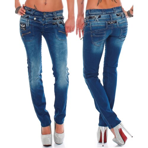 Cipo & Baxx Straight Fit Jeans Damen Stonewashed CBW0282 Blue W27/L34