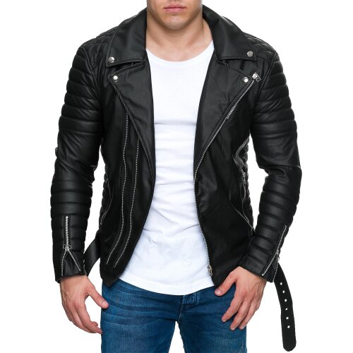 Reichstadt Slim Fit Kunstleder Jacke Silver Zipper RS001PU Black S