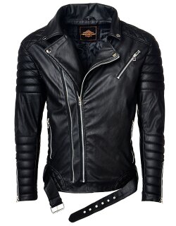 Reichstadt Herren Kunstlederjacke RS001 PU black - silver zipper M