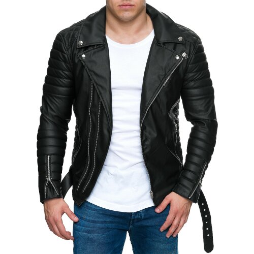 Reichstadt Herren Kunstlederjacke RS001 PU black - silver zipper L