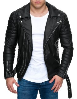 Reichstadt Slim Fit Kunstleder Jacke Silver Zipper...