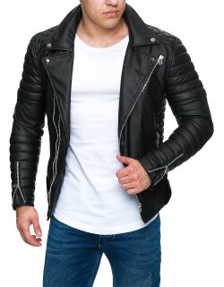 Reichstadt Slim Fit Kunstleder Jacke Silver Zipper RS001PU Black L
