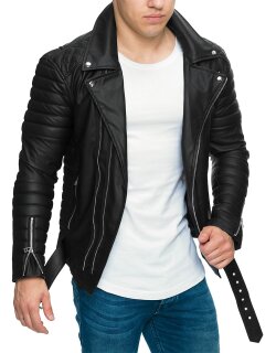 Reichstadt Slim Fit Kunstleder Jacke Silver Zipper RS001PU Black L