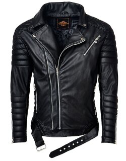 Reichstadt Slim Fit Kunstleder Jacke Silver Zipper RS001PU Black L