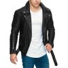 Reichstadt Slim Fit Kunstleder Jacke Silver Zipper RS001PU Black L
