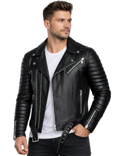 Reichstadt Herren Slim Fit Bikerjacke Silver Zipper  RS001LUX Black XS
