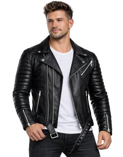 Reichstadt Herren Slim Fit Bikerjacke Silver Zipper  RS001LUX Black S