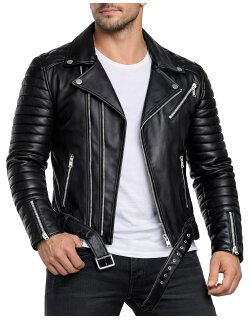 Reichstadt Herren Slim Fit Bikerjacke Silver Zipper...