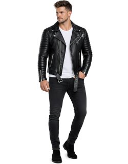 Reichstadt Herren Slim Fit Bikerjacke Silver Zipper  RS001LUX Black M