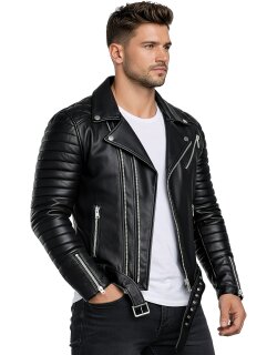Reichstadt Herren Slim Fit Bikerjacke Silver Zipper  RS001LUX Black XL