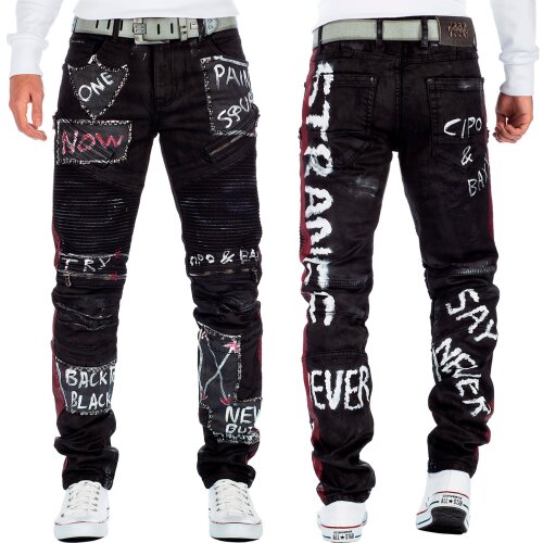Cipo & Baxx Straight Fit Jeans Herren Mid Waist CD571 Black W31/L32