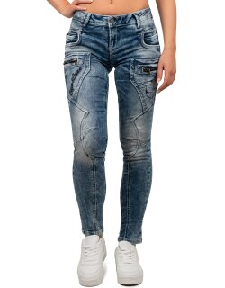 Cipo & Baxx Slim Fit Low Waist Hose Damen Stone Blau W31/L32 - WD322