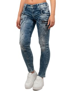 Cipo & Baxx Slim Fit Low Waist Hose Damen Stone Blau W30/L34 - WD322