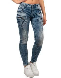 Cipo & Baxx Slim Fit Low Waist Hose Damen Stone Blau W30/L34 - WD322