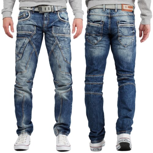 Cipo & Baxx Regular Fit Jeans Herren Stonewashed CD391 Blue W38/L32
