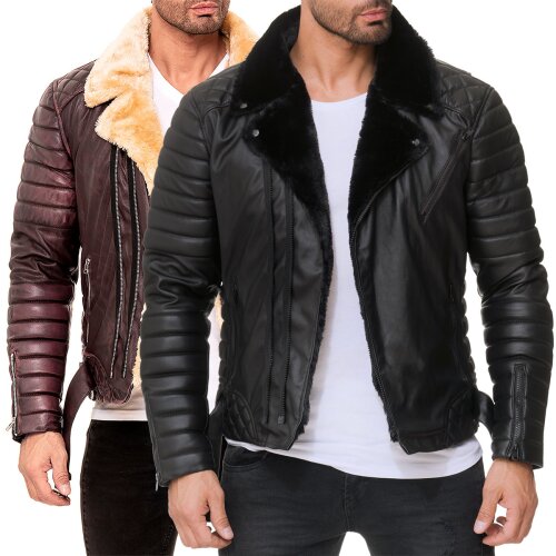 Reichstadt slim fit Kunstlederjacke Herren Silver Zipper   - RS008PU