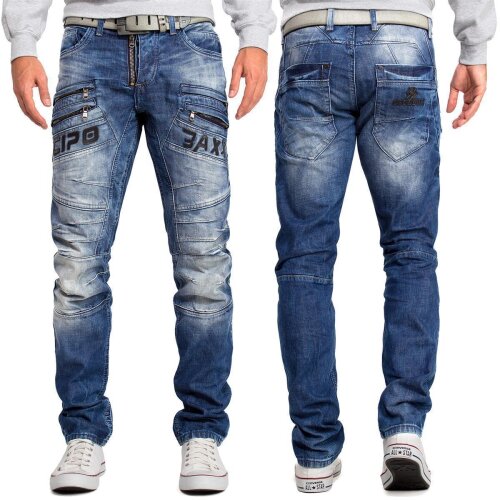 Cipo & Baxx Regular Fit Hose Herren Stonewashed Blau W34/L32 - CD491