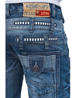 Kosmo Lupo Regular Fit Jeans Herren Stonewashed KM001 Blue W36/L34