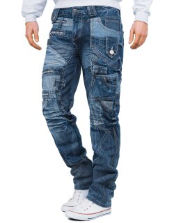 Kosmo Lupo Regular Fit Jeans Herren Stonewashed KM001 Blue W36/L34