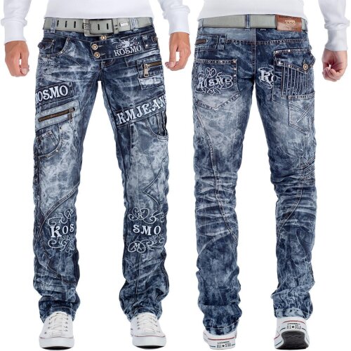 Kosmo Lupo Regular Fit Jeans Herren Stonewashed KM051 Blue W34/L34