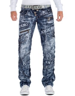 Kosmo Lupo Regular Fit Jeans Herren Stonewashed KM051 Blue W38/L34