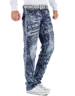 Kosmo Lupo Regular Fit Jeans Herren Stonewashed KM051 Blue W38/L34