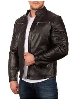 Reichstadt Slim Fit Echtlederjacke Herren Silver Zipper 20RS20LUX Black XXL