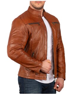 Reichstadt regular fit Echtlederjacke Herren Gunmetal Zipper Brown S - 20RS20LUX