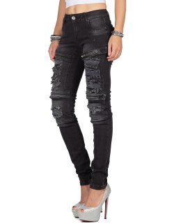 Cipo & Baxx Damen Jeans WD383 Schwarz W27/L32