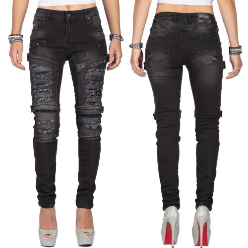 Cipo & Baxx Damen Jeans WD383 Schwarz W27/L34