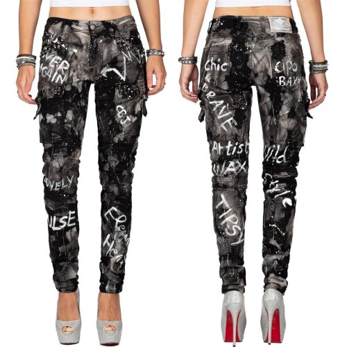 Cipo & Baxx Damen Jeans WD397 Schwarz W27/L32