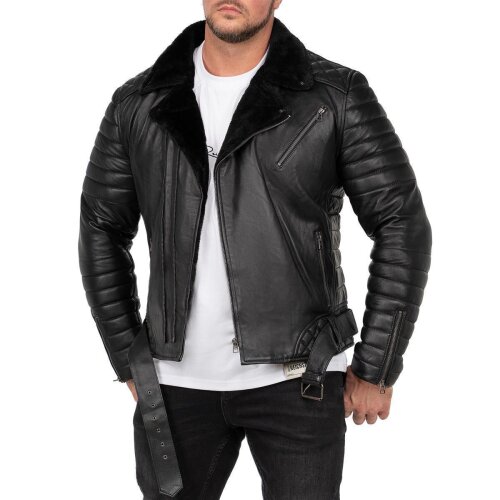 Reichstadt slim fit Echtlederjacke Herren Black Zipper Black M - RS008LUX