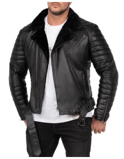 Reichstadt slim fit Echtlederjacke Herren Black Zipper...