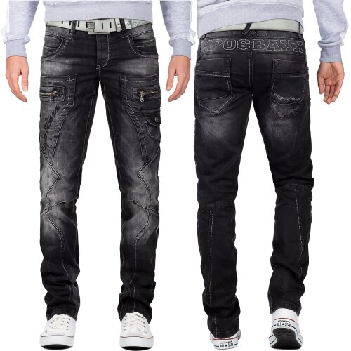 Cipo & Baxx Regular Fit Jeans Herren Stonewashed  CD296 Black W40/L30