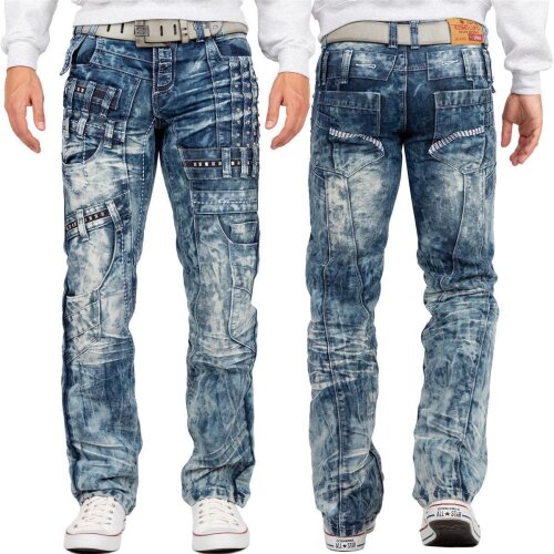 Kosmo Lupo Regular Fit Jeans Herren Stonewashed KM8004 Blue W32/L32