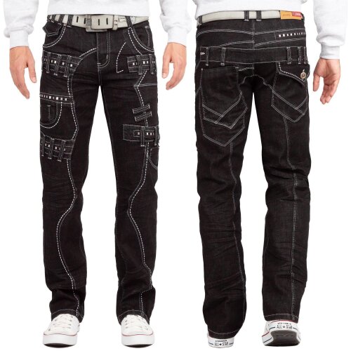 Kosmo Lupo Regular Fit Jeans Herren Stonewashed KM8002 Black W33/L32