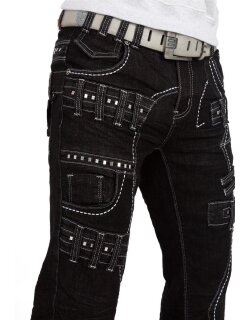 Kosmo Lupo Regular Fit Jeans Herren Stonewashed KM8002 Black W33/L32